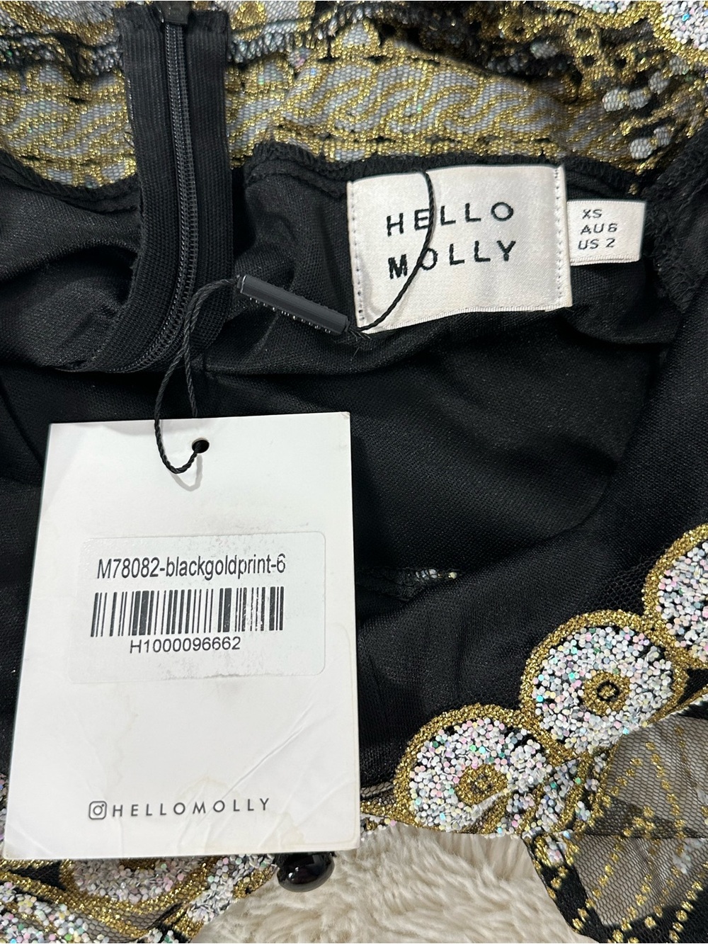 Hello Molly Match Me Black Gold Sequin Mini Cocktail Party Dress XS Festival NWT - Picture 5 of 9